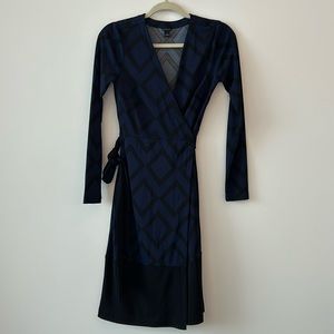 0 Winter Blue and Black Wrap Dress